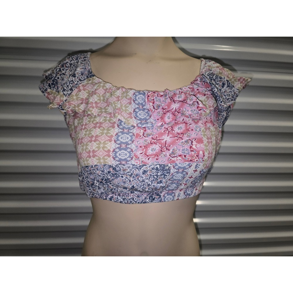 Altard State XS Patchwork Floral Print Crop Top Ruffle Back Fairy Boho